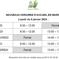 Horaires mairie janvier 2024